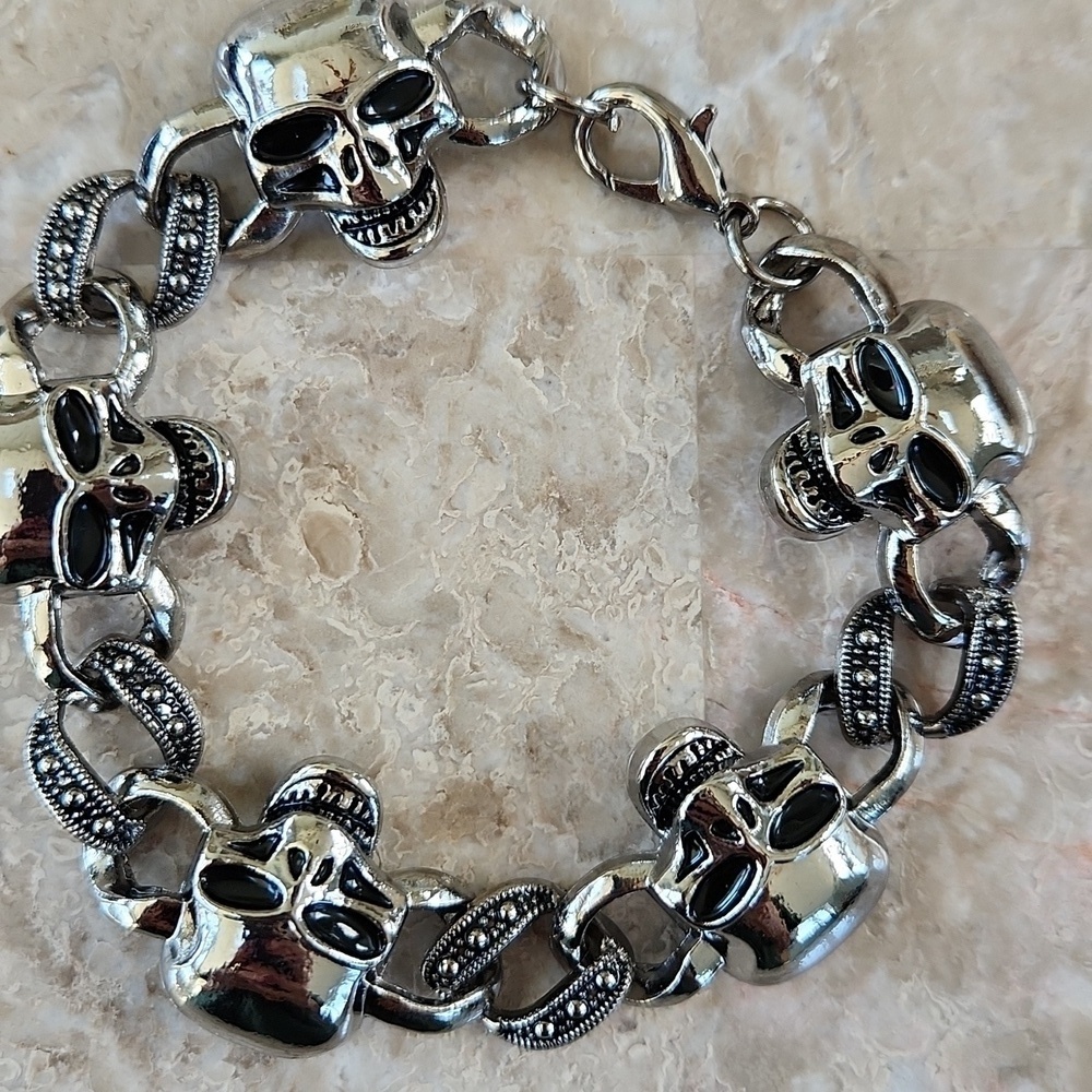 Silver Skull Chain Bracelet, New